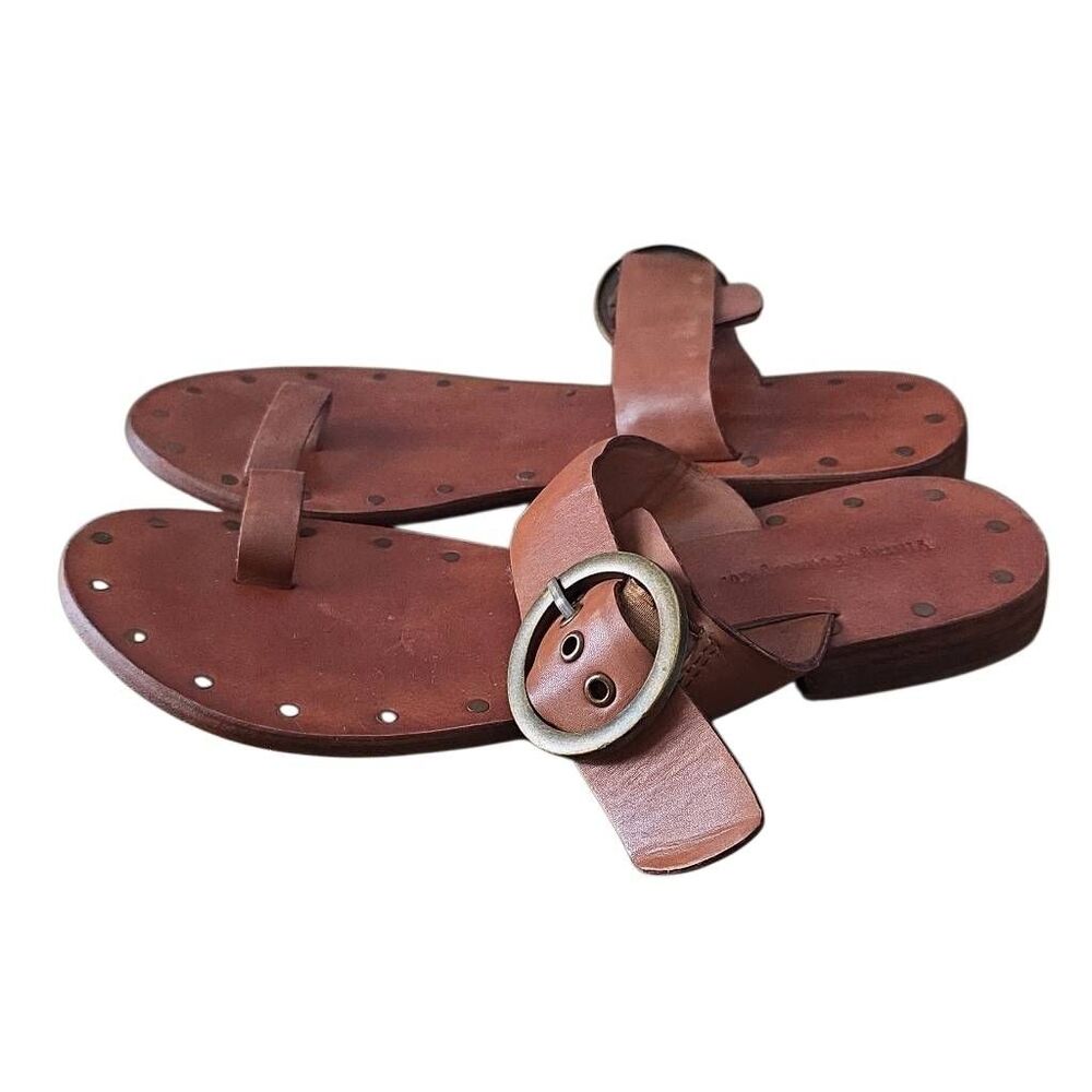 Vintage Foundry Co Women's Size 7 Brown Leather Lilith Buckle Toe Slides